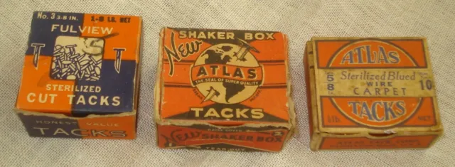 3 Old Boxes Vintage Tacks Honest Value & Atlas