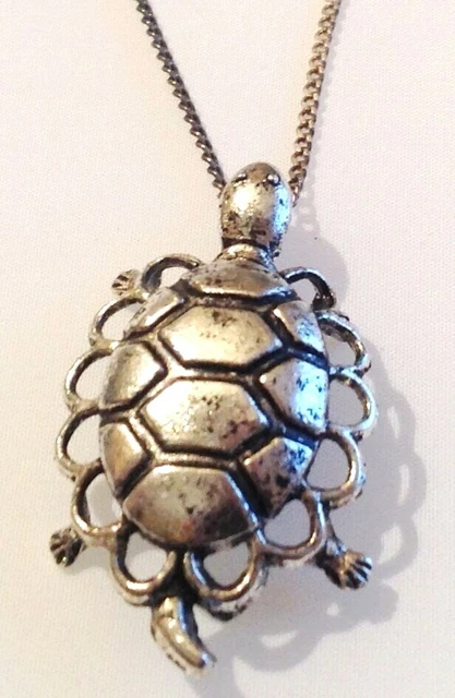 Collier Vintage Pendentif Tortue En Métal Argent Antique - Longueur 45 Cm - Neuf Avec étiquettes