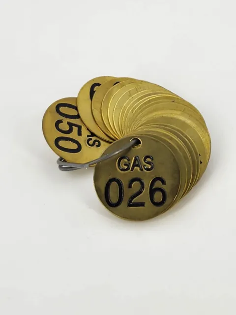 Brady 232651 1/2" Stamped Brass Valve Numbered Tag Set 026-050, "GAS" - 25 pcs