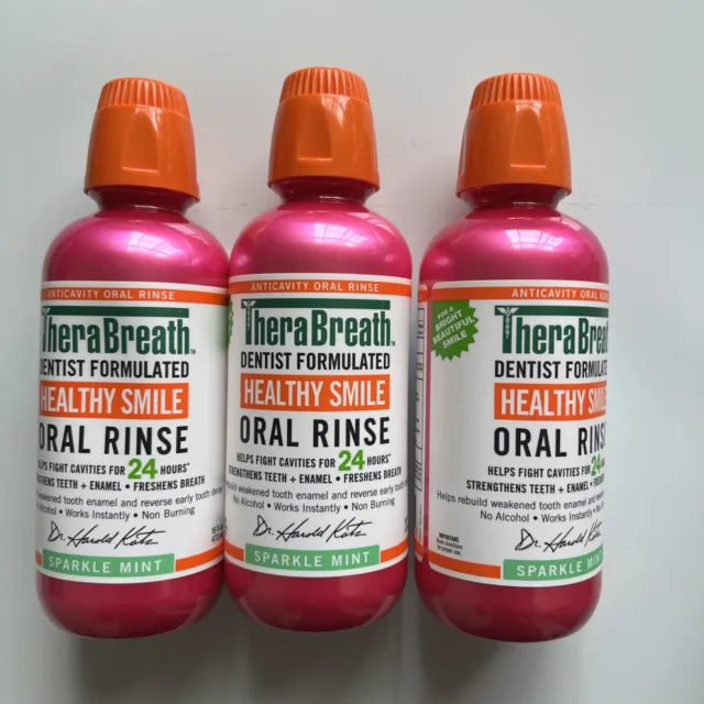 Lot 3 - TheraBreath Healthy Smile Anticavity Oral Mouth Rinse - Sparkle Mint