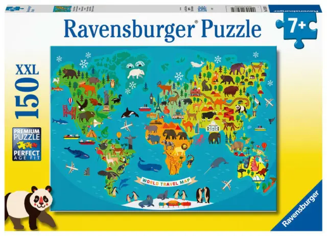 Ravensburger Kinderpuzzle - Tierische Weltkarte - 150 Teile Puzzle für Kinder ab
