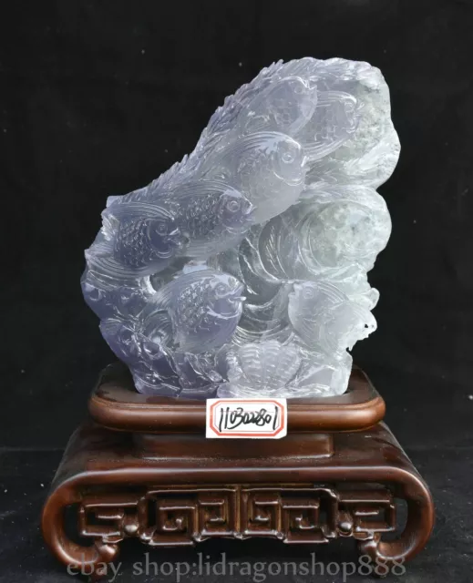 11.8" Chinese Natural Xiu Jade Carving Fengshui Animal Fish Statue Sculpture