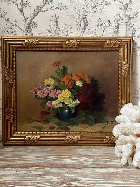 Beautiful Late 19th / Early 20th century French Floral Oil on Wood 2