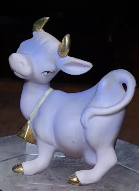 Vtg.Purple Porcelain | Cow Figurine | Gold Accents | Hand Painted | Japan | 3.5"