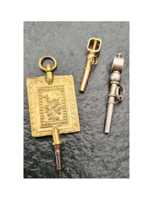 Lot De 3 Clés De Montre à Gousset – Laiton Et Acier – Vintage Horlogerie