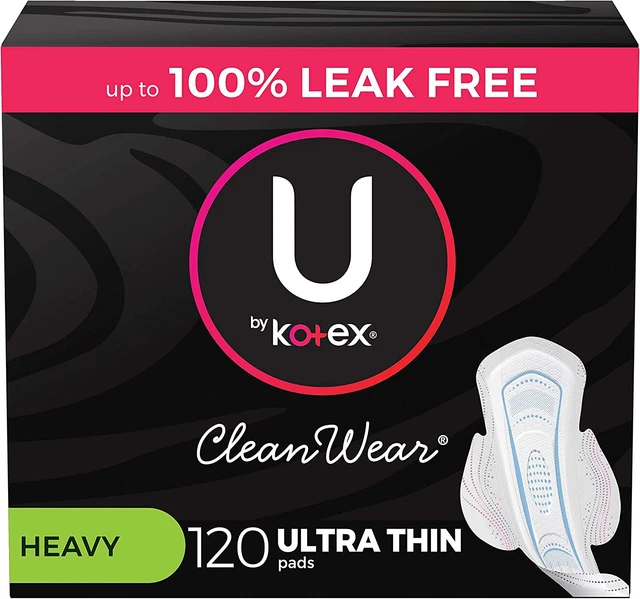 Almohadillas femeninas ultrafinas U by Kotex Cleanwear con alas, gran absorción, 120