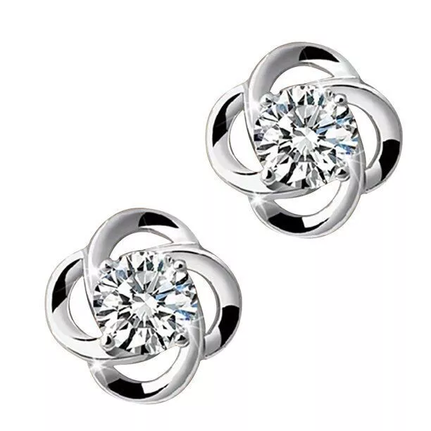 Sterling Silver Crystal Swirl Earrings Stunning 925 Stud Cubic Zirconia Stunning