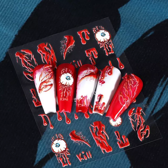 Halloween 5D Relief Nail Art Sticker Horror Skeleton Spider Manicure Decor F1