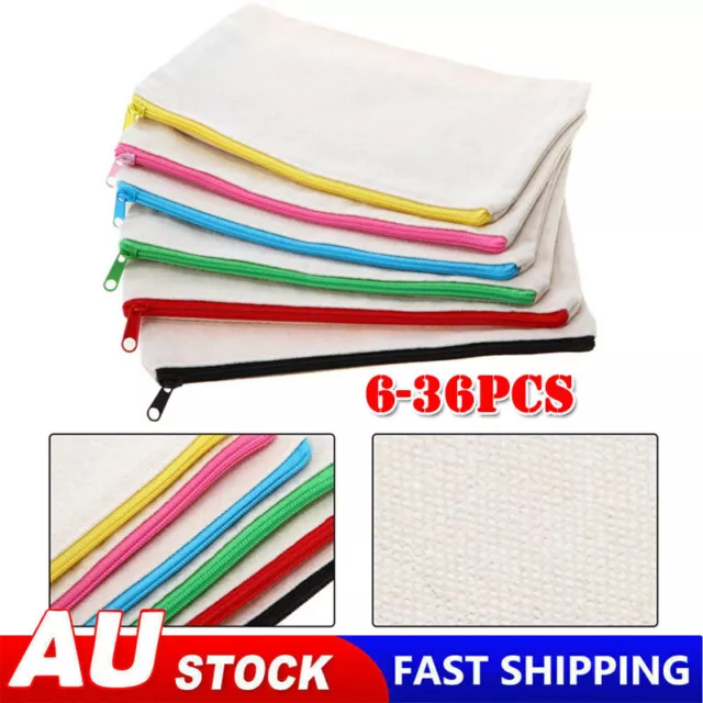 6-36Pcs Canvas Zipper Pouch Bags Canvas Makeup Bags Pencil Case Blank DIY Craft