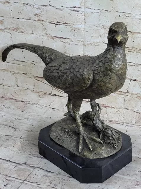 Hunting Bird Black Yellow Chocolate Grouse Pheasant Bronze Marble Statue Decor