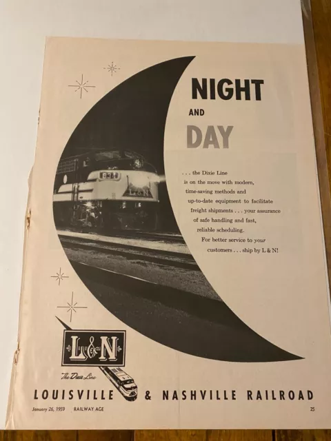 Vintage 1959 Louisville & Nashville Railroad Night & Day Train ad