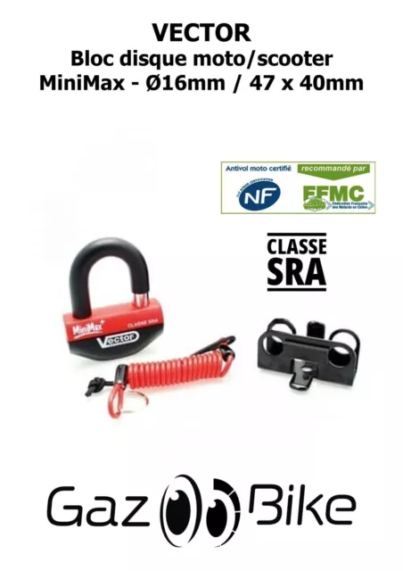 Cadenas Antivol bloque-disque VECTOR Minimax+ SRA avec support moto AVEC FACTURE