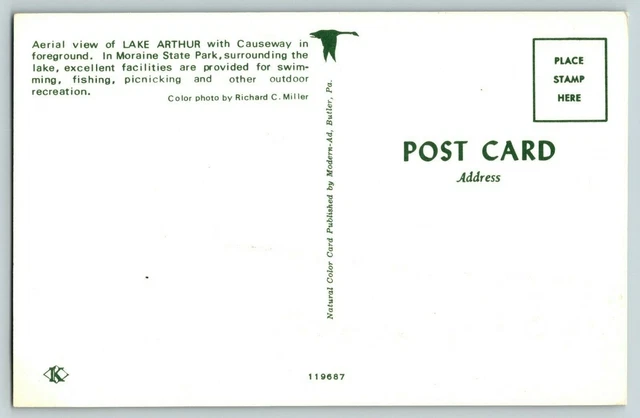 VTG Aerial View of Lake Arthur Moraine State Park Pennsylvania Chrome Postcard 2