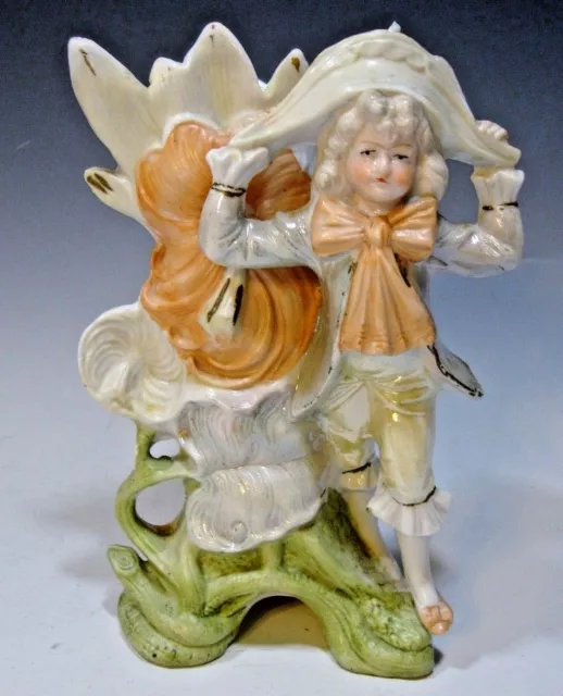 German Unger & Carl Schneider Glazed Bisque Boy and Flower Vase Fig.# 7767 - 6"T