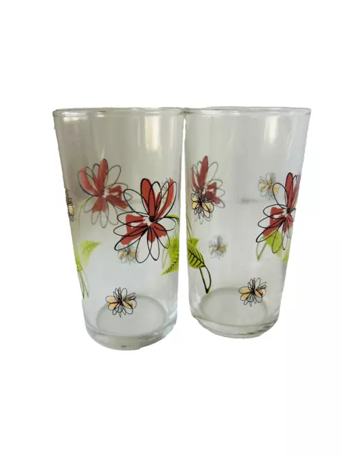 Midcentury Vintage Libbey 4.25"H Floral Juice Glasses Set of 2