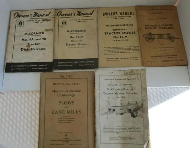 6 Vintage McCormick-Deering International Owner's Manual Catalog & Instructions