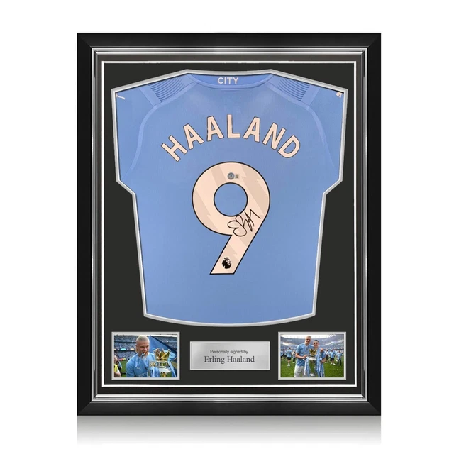 Maillot Manchester City 2023-24 Signé Erling Haaland – Encadré – Certifié Original