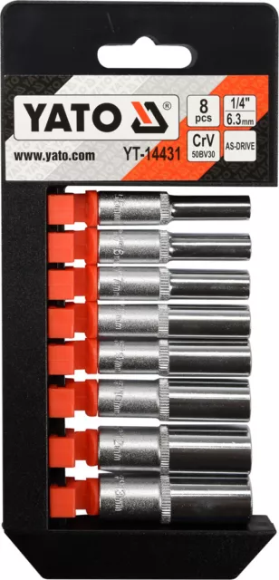 Steckschlüssel Satz 1/4 Zoll lang 8-teilig  YATO YT-14431 Sechskant  5,5 - 13 mm