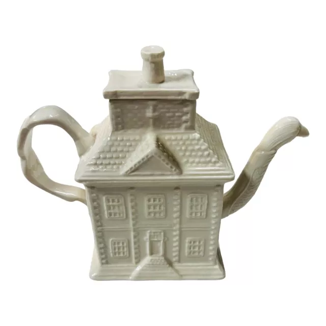 MMA ENGLISH STAFFORDSHIRE WHITE SALT-GLAZED HOUSE FORM TEAPOT No Chips Preowned