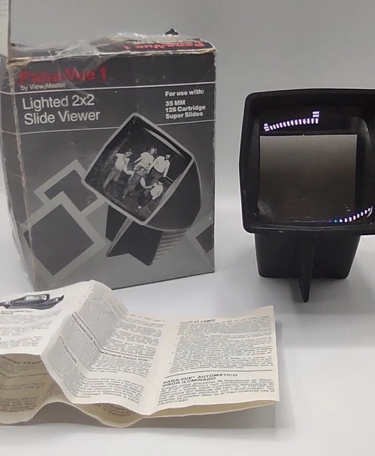 Visor de diapositivas Viewmaster Pana-Vue 1 luz 2x2 usado sin cable de alimentación #H