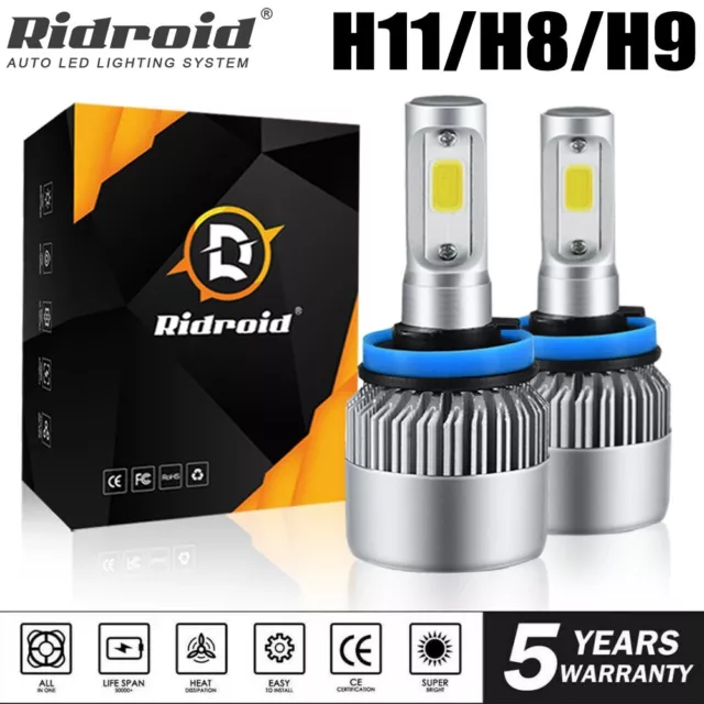 2X H11 H8 H9 COB LED Headlight Kit High Low Beam Bulbs Super Bright 6000K White