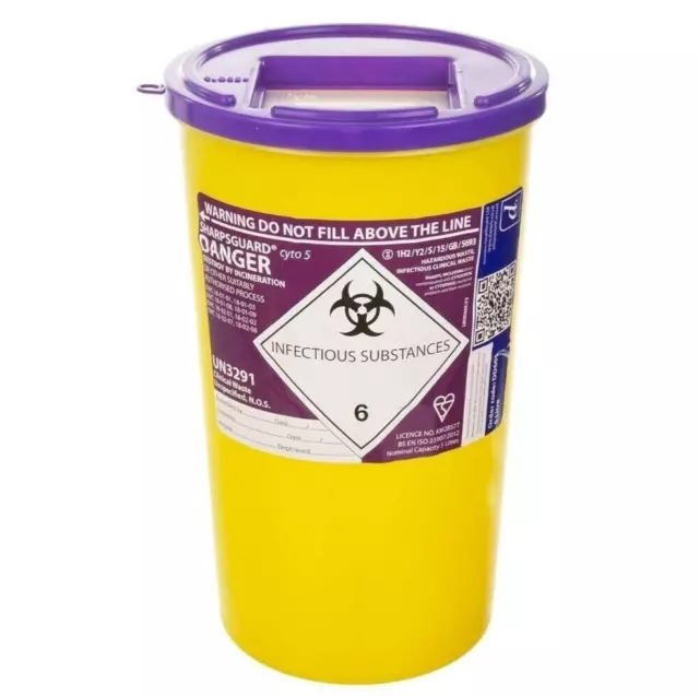 Sharpsguard Purple Cyto Sharps Bins 5 Litre - Syringes, Needles, Clinic Waste