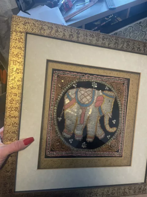 Hand Made Beautiful Sewn Textiles Elephant Photos With Unique Frames.