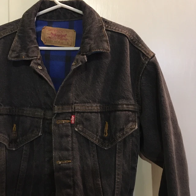 Levi’s Jean Jacket Button Buffalo Plaid Lined Denim Youth Small USA Vintage Blk