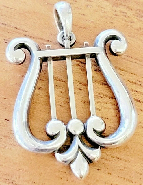 Rare James Avery Lyre Pendant Sterling Silver 1.5" NEAT Piece!