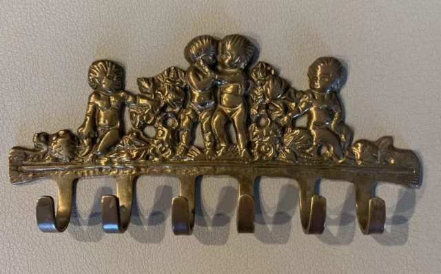 Vintage Cherub Brass Key Holder