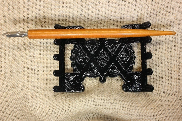 old Four Pen pencil Holder Quill Fountain ink desk cast iron vintage 1880’s
