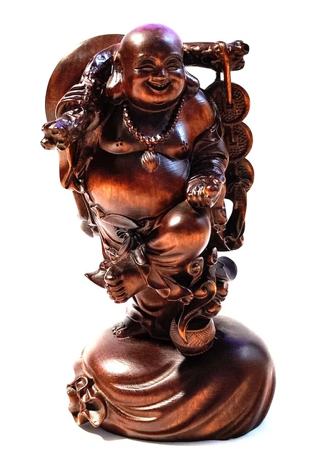 BY098 - 12 CM Tall Boxwood Carving Figurine Statue :Wealthy Buddha Monk Buddhist