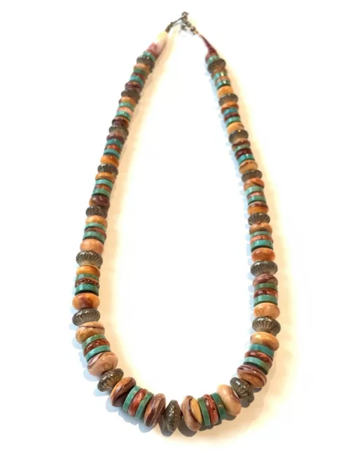 Native American Spiny Oyster Shell & Turquoise Heishi Necklace