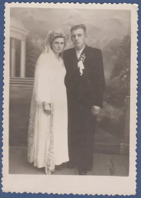 Beautiful Boy and Girl in wedding dress, cute couple Soviet Vintage Photo USSR