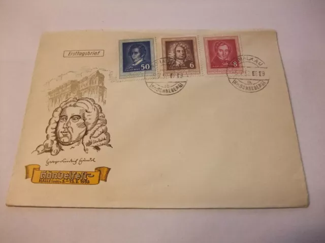 alter DDR Kult Ersttagsbrief FDC Ganzsache Händelfest Halle (Saale) 1952