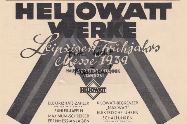 CHARLOTTENBURG, Werbung 1939, Heliowatt Werke Elektrizitäts AG Zähler-Tafeln