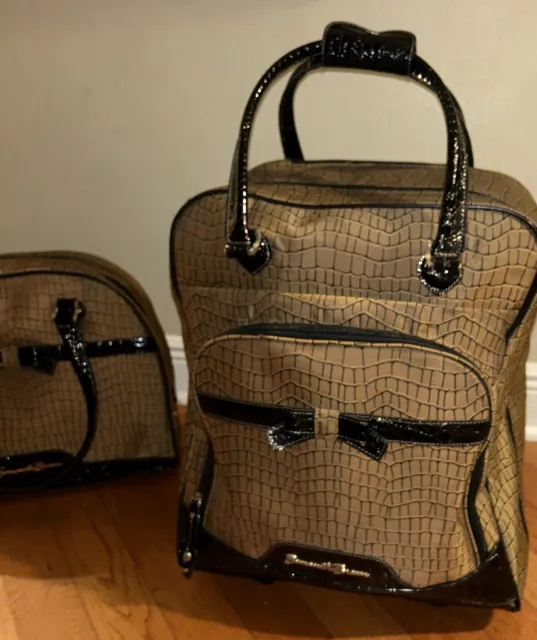 Samantha Brown 22" Spinner Luggage &  16”  Bag Set-Chestnut W Faux Croc Trim