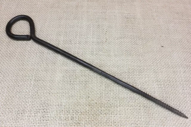 Old Hanging Plant Hook 9 1/2” Hanger Eye Awl Hand Forged Iron Screw Starter 1900