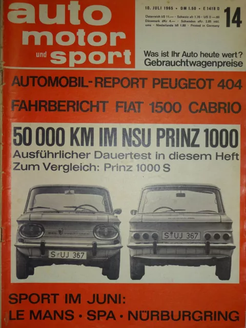 Auto Motor Sport 14 / 65 1965, NSU Prinz 1000 L, Fiat 1500 Cabrio, Peugeot 404