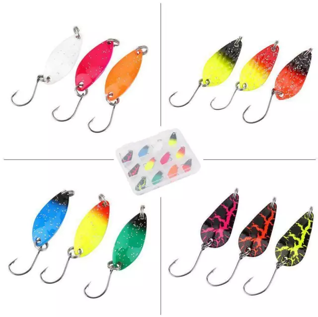 12Pcs Small Micro Spoon Lures 3g Fishing Spinning Spoons Bait Hook Colorful❤B 3