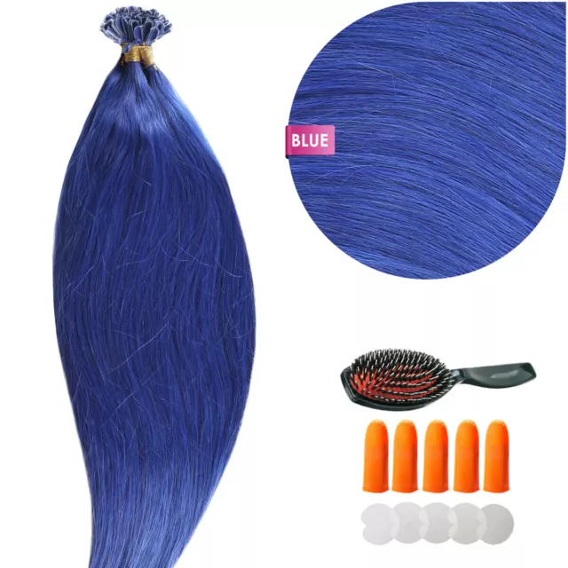 Keratin Bonding - Blue Hair Extensions 100% Remy Haar Echthaar Haarverlängerung