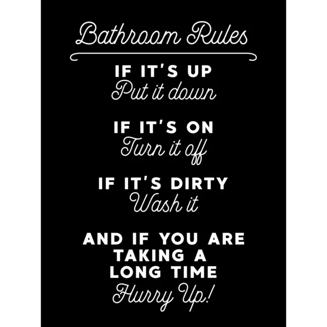 Funny Bathroom Wall Art Toilet Rules Sign Wall Art Canvas Picture Print 18X24