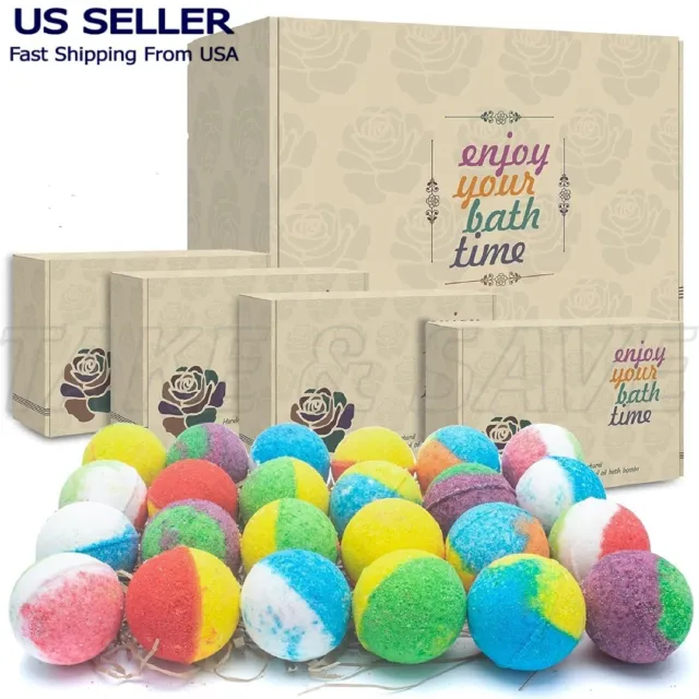 Set of 24 - Organic Bath Bombs, Essential Oils Spa Bubble Gift Set for Women