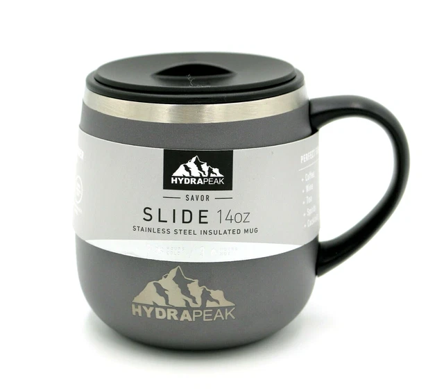 NEW-Hydrapeak Slide travel mug 14oz Stainless Steel insulated Hot/Cold BPA free