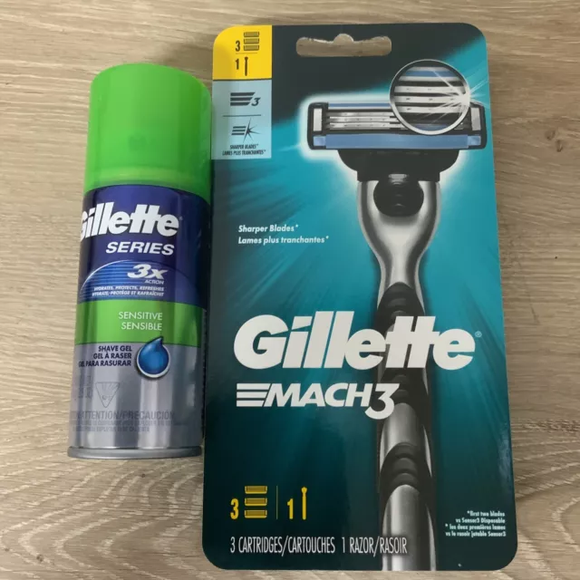 📀 Gillette MACH 3 - 3 Cartridges, 1 Razor & Shave Gel SET NEW