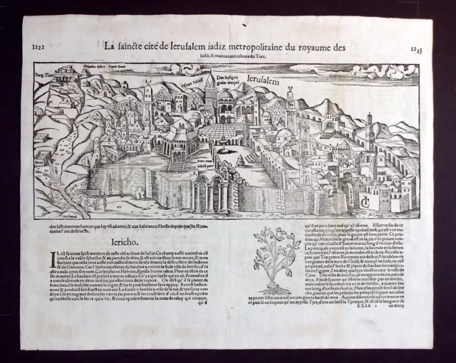 JERUSALEM, ISRAEL original antique view / map, Cosmographia, MUNSTER, c.1560