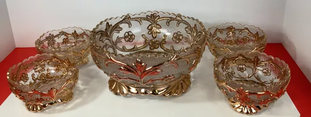EAPG master berry fruit bowl & 4 individual bowls by Beaumont glass company￼
