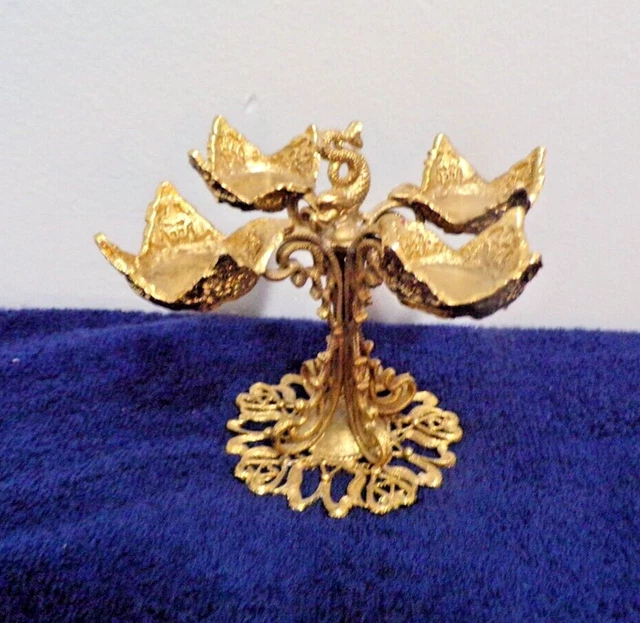 Vintage Rare Leaded Brass Candle Holder w/Dragon Design