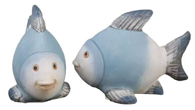 2er Set Fische aus Terrakotta 10x14cm Standfisch Deko Figur maritime Bad Deko