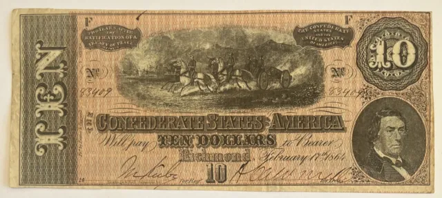 1864 $10 Confederate States of America Richmond Note